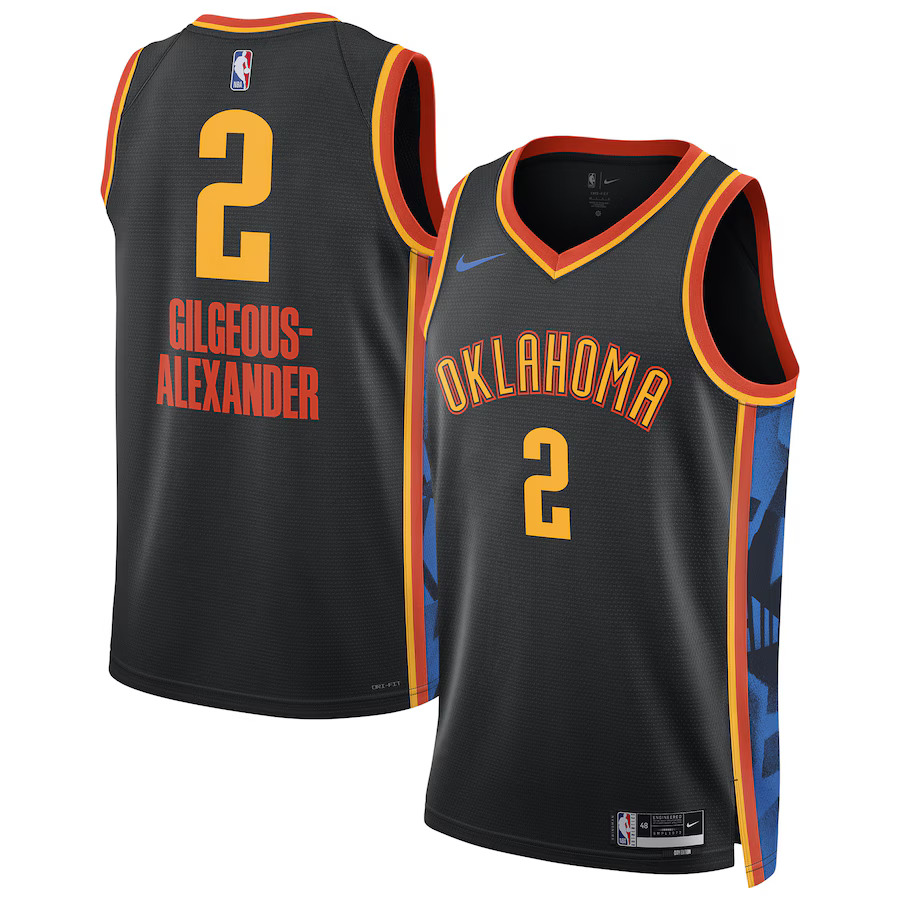 Men Oklahoma City Thunder #2 Shai Gilgeous-Alexander Nike Black City Edition 2024-25 Swingman Player NBA Jersey->phoenix suns->NBA Jersey